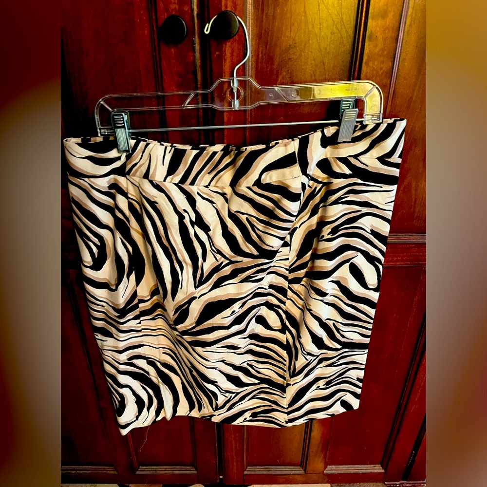Loft, size 12, women’s Zebra back zipper skirt.
Never worn with lining inside.